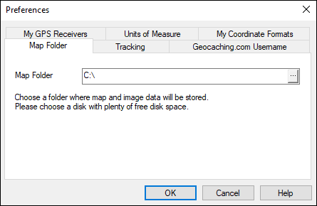The Map Folder location can be changed by clicking Preferences on the Edit menu.