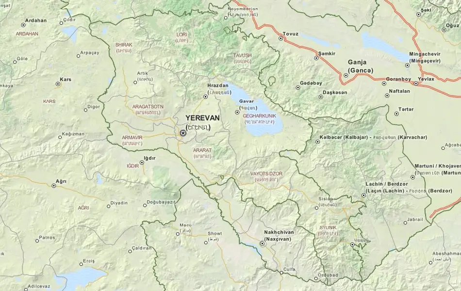 Physical map of Armenia. Armenia physical map