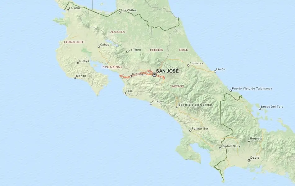 Map of Costa Rica in ExpertGPS GPS Mapping Software