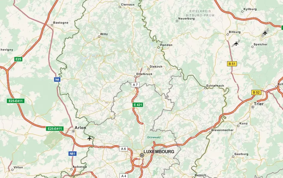 Map of Luxembourg in ExpertGPS GPS Mapping Software
