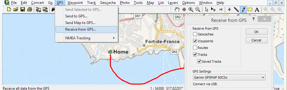 Map of Martinique in ExpertGPS GPS Mapping Software